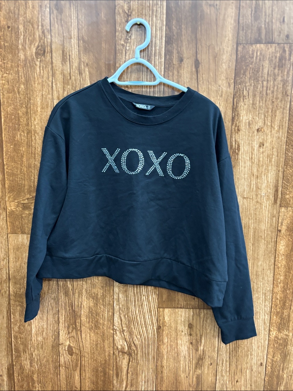NWT XOXO Black Rhinestone Logo Cropped Sweatshirt